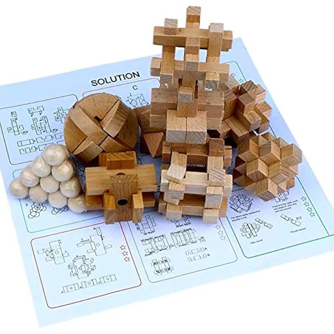12 PIECES WOODEN BRAIN TEASER PUZZLE LOGIC PUZZLES, IQ GAMES IQ TEST CHALLENGE TOY 3D INTERLOCKING PUZZLES DETANGLING GAME FOR CHILDREN TEENAGERS ADULTS - Image 3